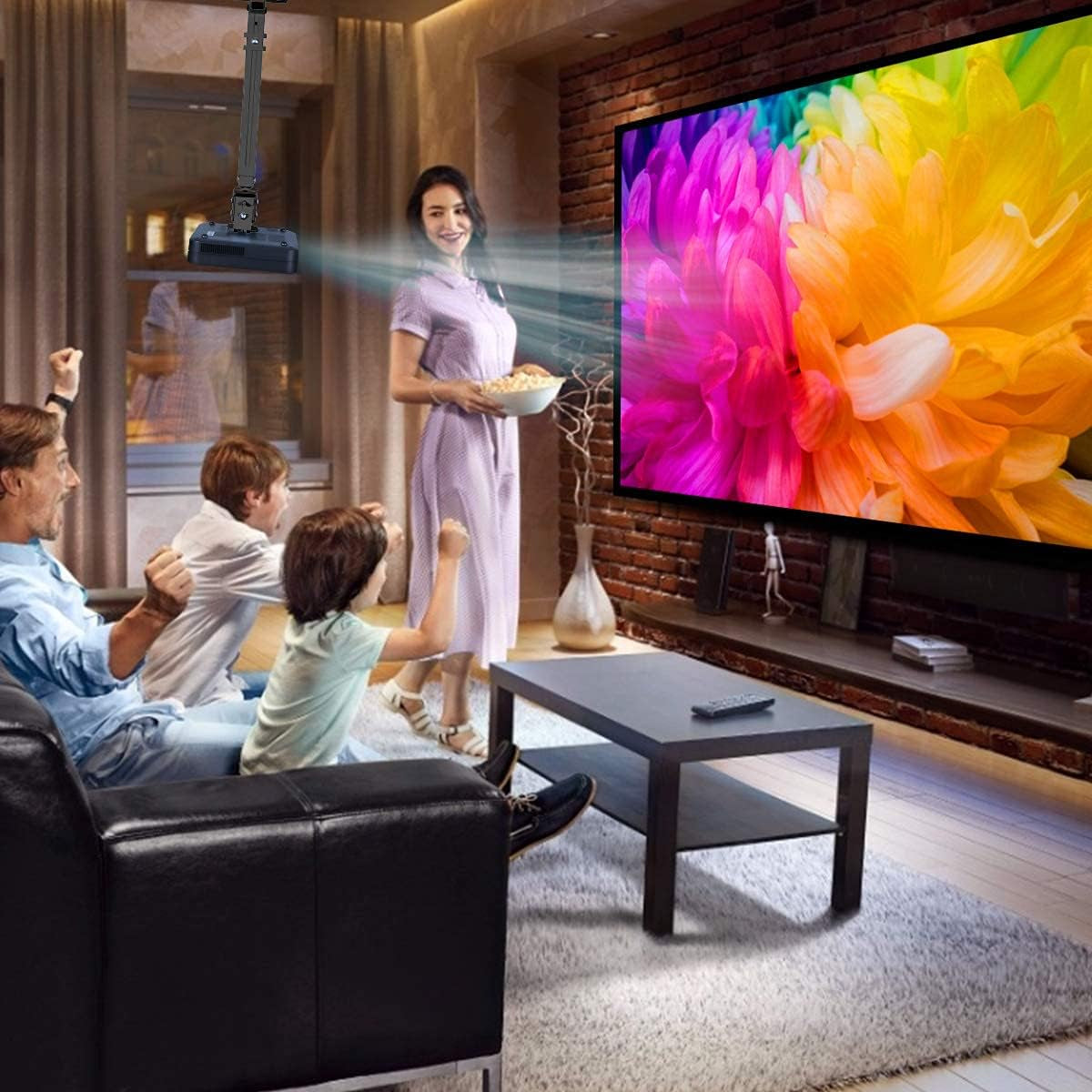 Projector Mount Wall or Ceiling Bracket with Adjustable Height and Extendable Arms Projection Mount for Different Size Projector(Black)