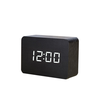 Wooden Electronic Digital Clock - Voice Controlled LED Desk Alarm with Date/Temperature Display, Battery/USB Powered