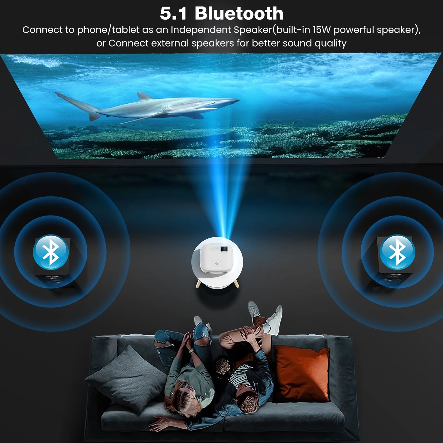 Projector with Wifi and Bluetooth Portable Projectors, 4K Support Mini Projector with Speaker, FHD Native 1080P Projectors for Outdoor Movies Home Theater