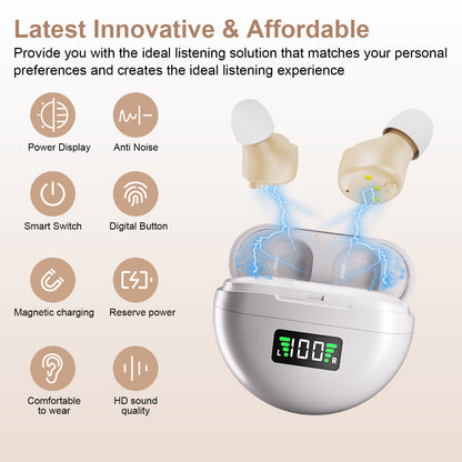 Smart Noise-Canceling Behind-the-Ear Hearing Aid with Magnetic Charging Case for International Market