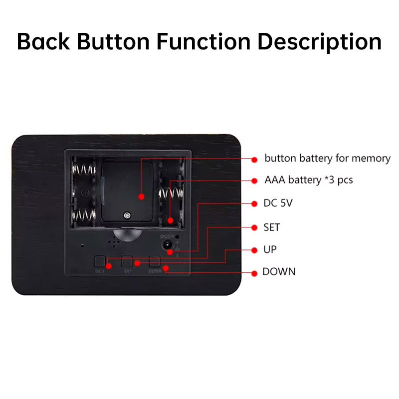 Wooden Electronic Digital Clock - Voice Controlled LED Desk Alarm with Date/Temperature Display, Battery/USB Powered