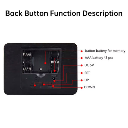 Wooden Electronic Digital Clock - Voice Controlled LED Desk Alarm with Date/Temperature Display, Battery/USB Powered