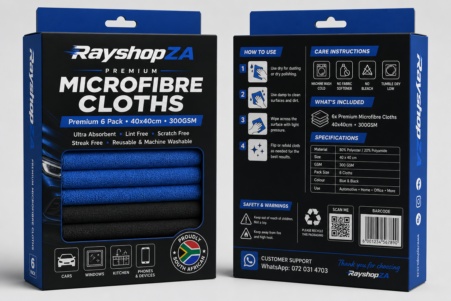 RayshopZA Premium Microfibre Cloths – Pack of 6