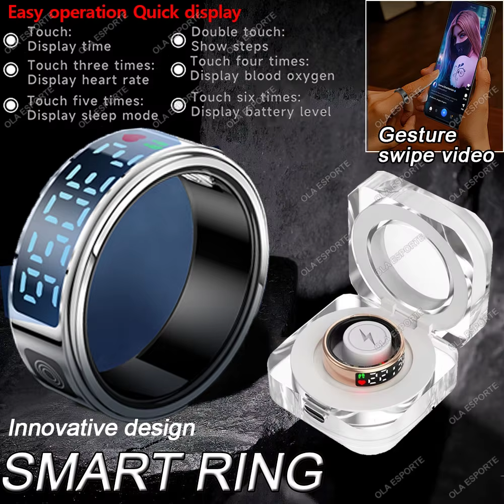 2025 Smart Ring LED Touch Display Screen Gesture Swipe Video Heart Rate Health Monitoring 5ATM Waterproof Smart Rings Men Women