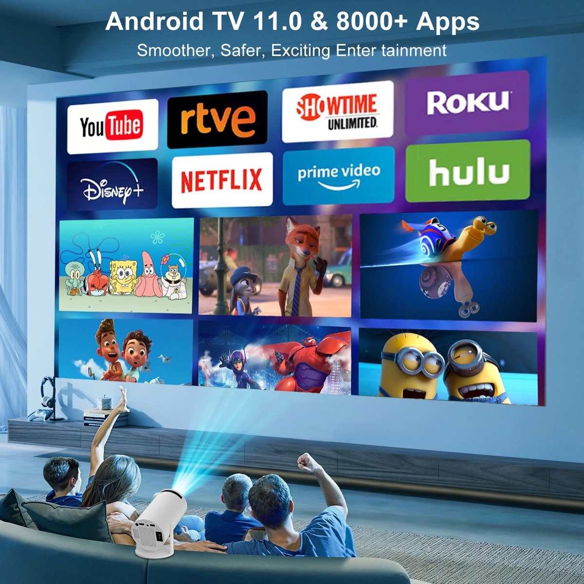 Projector 4K 1080P Support with Bluetooth and Wifi 6, Auto Correction/Focus, Mini Projector Smart for Movie Projection