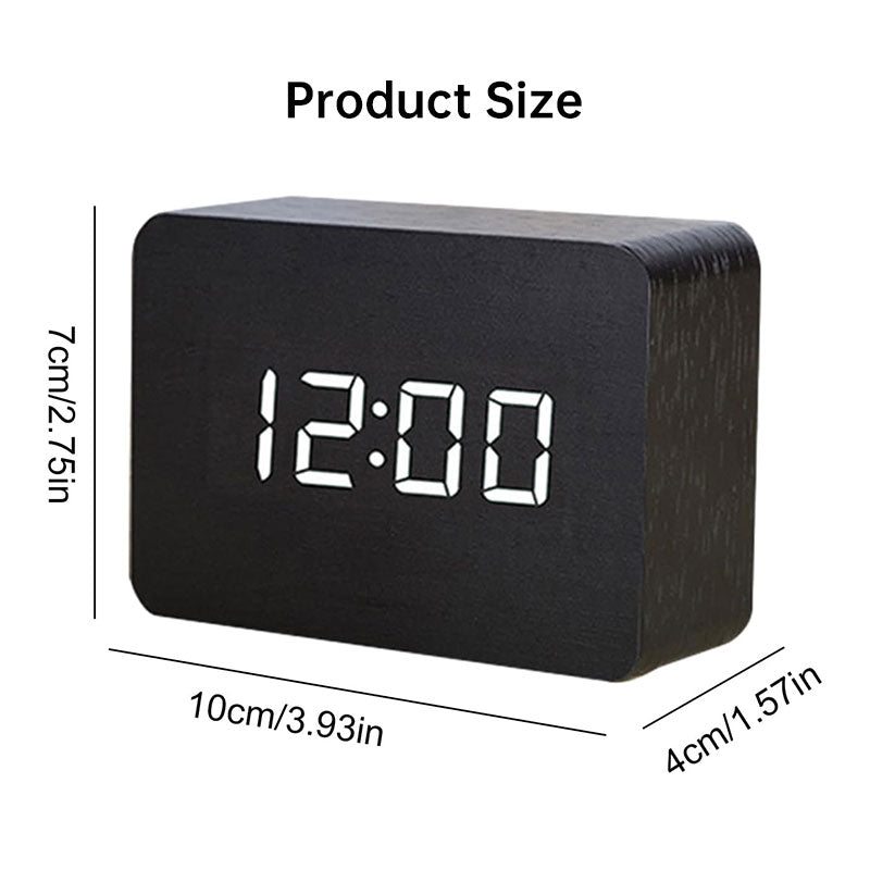 Wooden Electronic Digital Clock - Voice Controlled LED Desk Alarm with Date/Temperature Display, Battery/USB Powered