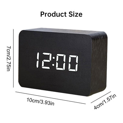 Wooden Electronic Digital Clock - Voice Controlled LED Desk Alarm with Date/Temperature Display, Battery/USB Powered