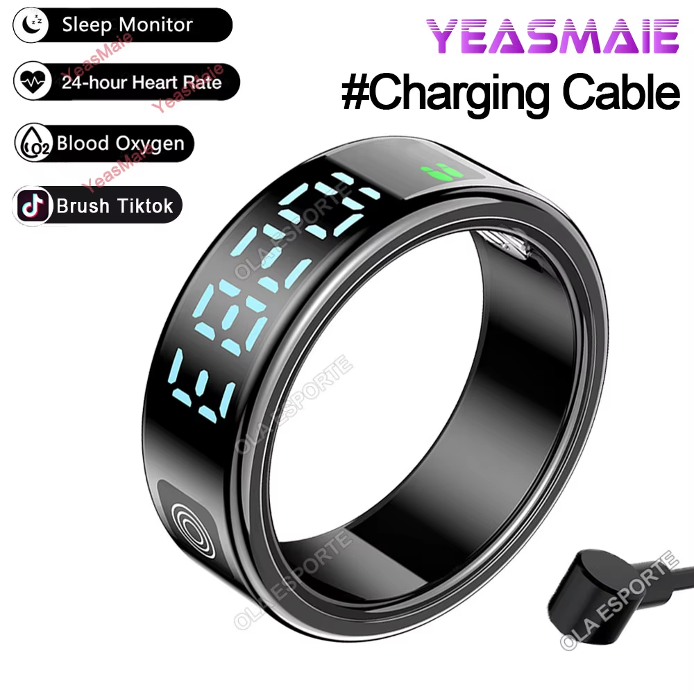 2025 Smart Ring LED Touch Display Screen Gesture Swipe Video Heart Rate Health Monitoring 5ATM Waterproof Smart Rings Men Women