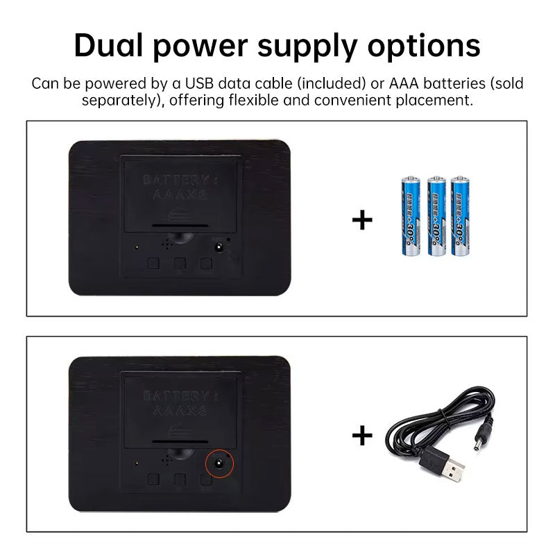 Wooden Electronic Digital Clock - Voice Controlled LED Desk Alarm with Date/Temperature Display, Battery/USB Powered