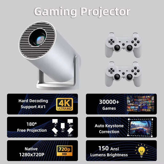 30000+ GAME Projectors 4K Android Portable Video Projector Bluetooth and Wifi Home Theater Support Netfli Youtub