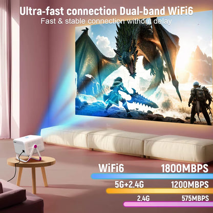 4K HD Projector 650 ANSI 1080P Auto Focus Android 11 H713 Wifi6 BT5.2 Portable Outdoor Video Smart Home Theater Projectors