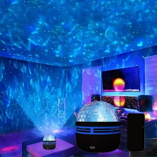 Starry Sky Galaxy Projector Light LED Ocean Wave Night Light RGB 7Modes Remote Control USB Auto Rotate for Room Party Decor Gift