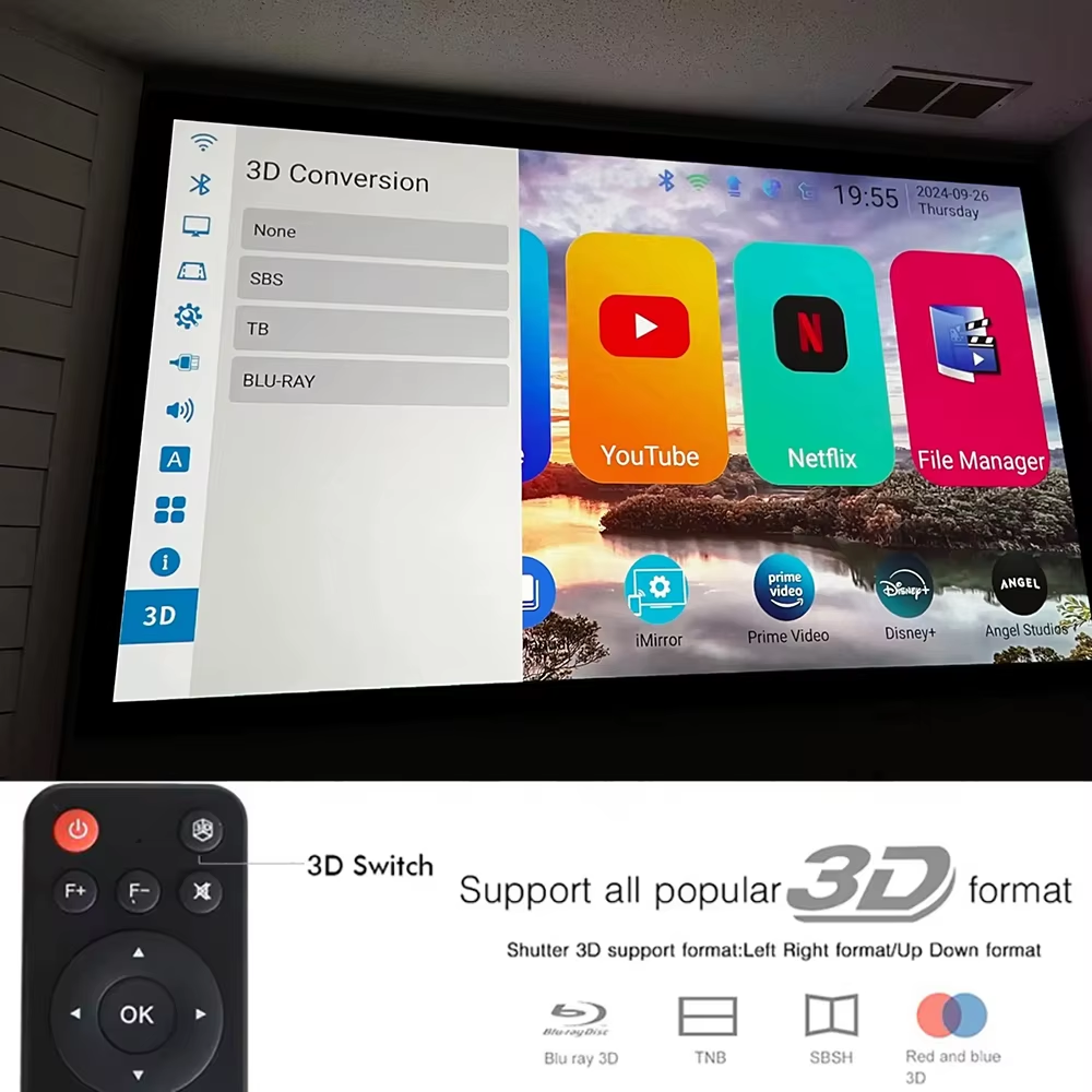 4K 3D Daytime V6 Projector High Brightness Android 9.0 2G + 32G Bluetooth 5G Wifi Full Hd 1080P Video Game Projectors