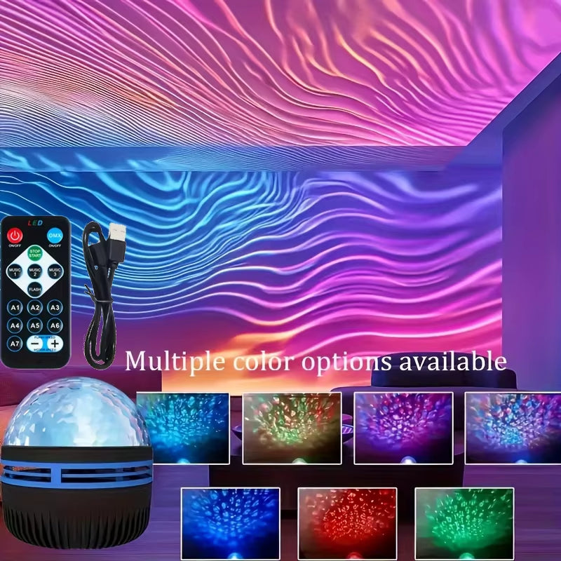 Starry Sky Galaxy Projector Light LED Ocean Wave Night Light RGB 7Modes Remote Control USB Auto Rotate for Room Party Decor Gift